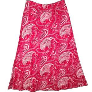 Talbots Red Paisley Pull On Knit Midi Skirt M Stretch Casual